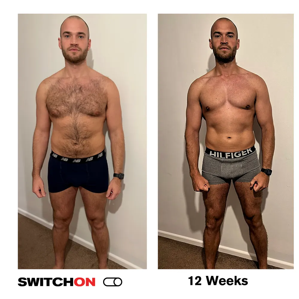 Charles Speight before and after, labelled 12 weeks.