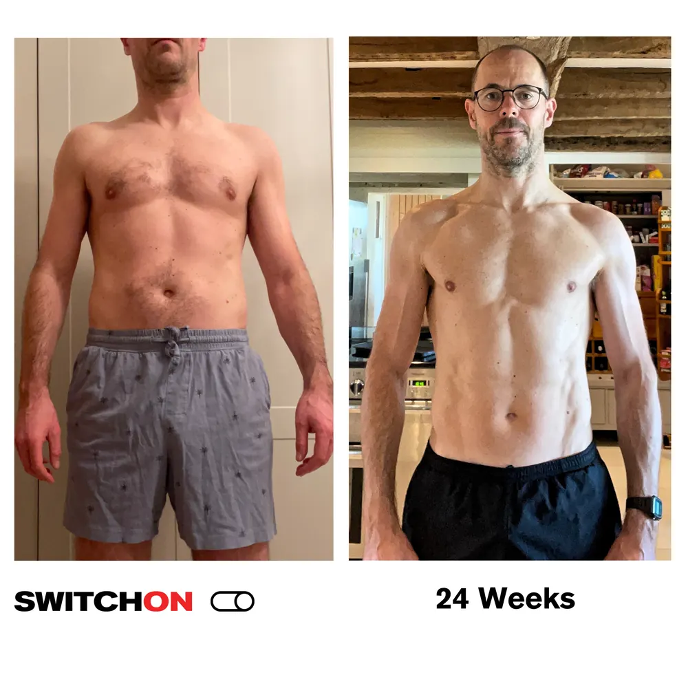 Matthew Patmen before and after, labelled 24 weeks.