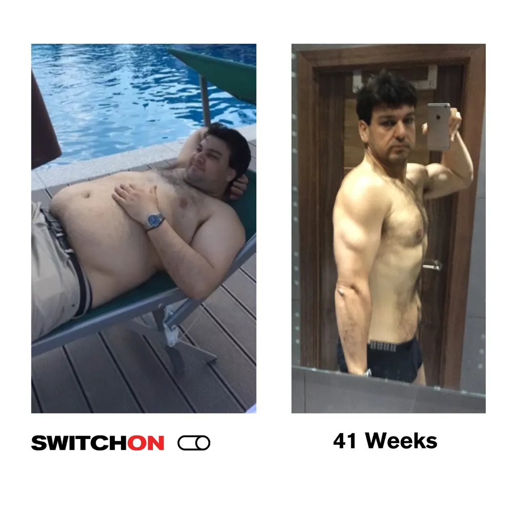 Omiros D. Sarikas before and after, labelled 41 weeks.